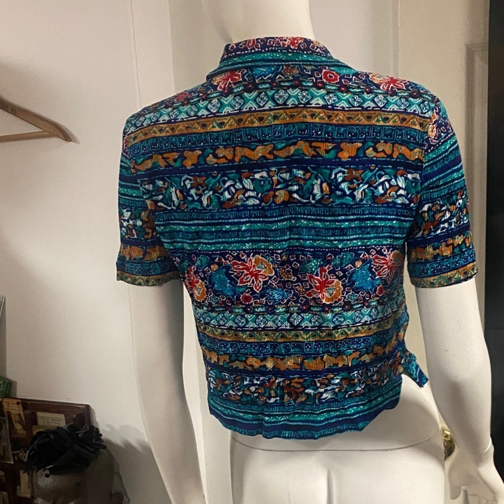 90s Vintage Boho Button Down Crop Shirt Multicolor S - Picture 4 of 6